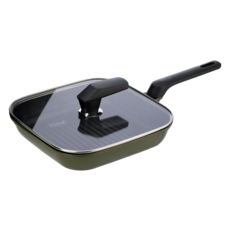 DORCO MyChef Essay 電磁爐烤盤 + 玻璃蓋組合 橄欖綠, 28cm, 1套