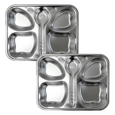 kitchen U 幼兒用304不鏽鋼餐具4格蝴蝶餐盤, 銀色, 2個, 單品