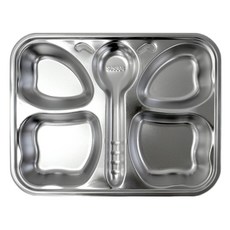kitchen U 幼兒用304不鏽鋼餐具4格蝴蝶餐盤, 銀色, 1個, 單品