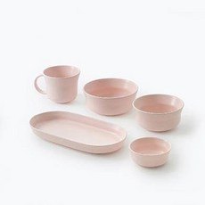 TACKAON 兒童用Milky陶瓷餐具5件組, 飯碗, 湯碗, 馬克杯, 橢圓盤, 醬料碗, 全粉紅色, 1套