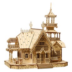 3D立體拼圖 發光別墅 木製DIY拼圖, 混色, 267件