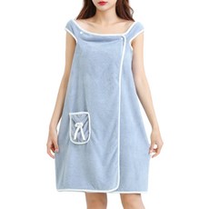 溫馨柔情 女性按扣浴袍, 1個, 藍色