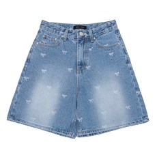 부루앤쥬디 여성용 리본 워싱 데님 면 반팬츠 OQGDP501A