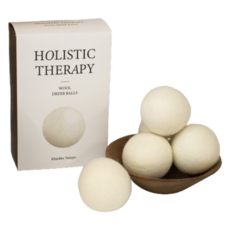 KHAOKHO TALAYPU Holistic Therapy 烘衣機專用羊毛球 6入 + 收納袋套組, 白色, 1套