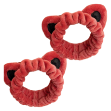 溫柔多情 厚實貓咪洗臉髮帶, 酒紅色, 2個