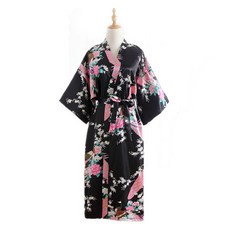 unheve V領東方風浴袍 XXL, 03 黑色, 1個