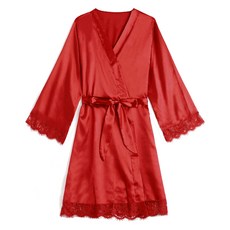 Unheve 蕾絲性感浴袍 S, 02 紅色, 1個