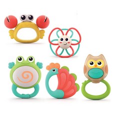 Hola Toys 動物管弦樂團搖鈴感官發展玩具5件組, 混合顏色