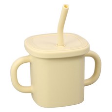 soonsooa 孩童矽膠雙手柄吸管杯, 象牙白, 1個, 300ml
