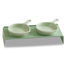 DING DONG PET 寵物雙陶瓷2碗餐具組, 綠色, 1套