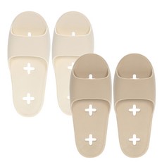 SHABATH 韓國製 不卡門 雙腳適用 纖薄浴室拖鞋 2件組, 白色 + 沙米色, 1個