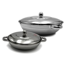 hwa young 電磁爐適用附蓋不鏽鋼雙耳湯鍋 26cm+32cm, 銀色, 32cm, 1組
