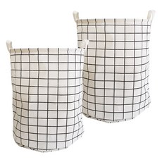 리빙해피 마이백 원형 빨래바구니 2p, 체크 화이트