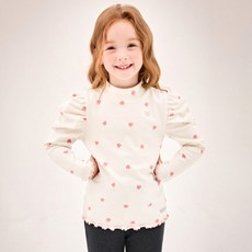 JELISPOON 女童嬌小愛心泡泡袖T恤