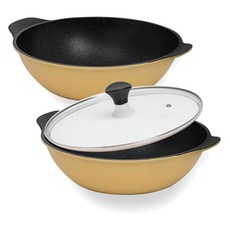 interCOOK 鑽石平底鍋3件組, 圓炒鍋 28cm+圓炒鍋 28cm+玻璃鍋蓋, 1組, 黃色