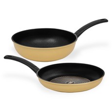 interCOOK 鑽石塗層不沾鍋具2件組, 平底鍋 28cm+炒鍋 28cm, 1組, 黃色
