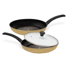 interCOOK 鑽石平底鍋3件組, 平底鍋 28cm+平底鍋 28cm+玻璃鍋蓋, 1套, 黃色
