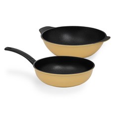 인터쿡 다이아 프라이팬 세트 2개, 궁중팬 28cm + 파티웍 28cm, 1세트, 노랑