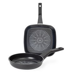 인터쿡 클래식 프라이팬 세트 2개, 블랙, 사각팬 27cm + 프라이팬 20cm, 1세트