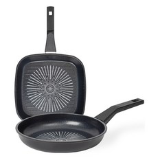 interCOOK 經典鑽石塗層不沾鍋具組, 方形煎鍋 27cm+平底鍋 24cm, 1組, 黑色