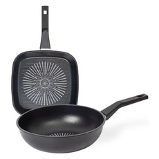 인터쿡 클래식 후라이팬 세트 2개, 블랙, 1세트, 사각팬 27cm + 궁중팬 28cm