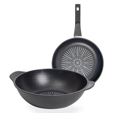 인터쿡 클래식 후라이팬 세트 2종, 후라이팬 24cm + 파티웍 28cm, 1세트, 블랙