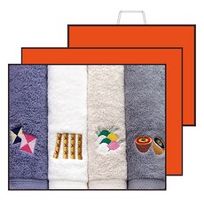 Songwol 松月 節慶遊戲毛巾 4入禮盒組 160g 40支精梳棉 + 提袋, 隨機出貨(毛巾), 橘色(外盒, 提袋), 1套