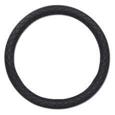 루젠 플레인 엠보 가죽 차량용 원형 핸들커버, 모던블랙