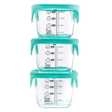 NATURE LOVE MERE Yummy Time 嬰兒食品儲存容器 3 件套, 藍色(方形款), 230ml, 3個