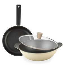 퀸센스 샌드 후라이팬 세트 3개, 베이지, 후라이팬 28cm + 파티웍 28cm + 유리뚜껑 28cm, 1세트