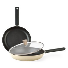 퀸센스 샌드 프라이팬 세트 3개, 베이지, 후라이팬 28cm + 후라이팬 28cm + 유리뚜껑, 1세트