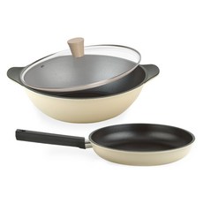 퀸센스 샌드 후라이팬 세트 3개, 베이지, 후라이팬 24cm + 파티웍 28cm + 유리뚜껑, 1세트