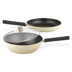 퀸센스 샌드 후라이팬 세트 3개, 베이지, 후라이팬 24cm + 궁중팬 28cm + 유리뚜껑 28cm, 1세트