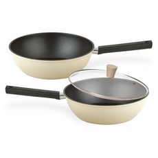 퀸센스 샌드 후라이팬 세트 3개, 베이지, 궁중팬 28cm + 궁중팬 28cm + 유리뚜껑 28cm, 1세트