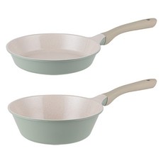 OSLO IH電磁爐適用Marine陶瓷鍋具2件組, 平底鍋 24cm+炒鍋 24cm, 薄荷綠, 1組