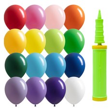 Joy Balloon 彩虹混合氣球 30cm 100入 + 手動打氣筒組合, 1套, 隨機出貨(氣球) + 萊姆綠(手動打氣筒)