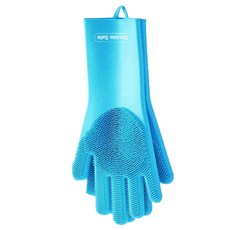 Double Safe 柔滑手感顆粒凸點矽膠手套 雙手套組, 藍色, 1套, 中(M)