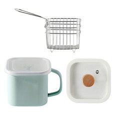電磁爐適用方形琺瑯鍋 1.45L+玻璃蓋+炸物網組, 13.5cm, 薄荷綠(鍋子), 1組
