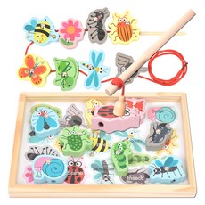 목제 블럭 실꿰기 자석 낚시놀이 교구, 곤충, 1개