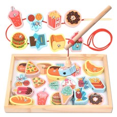 木製積木穿線磁性釣魚遊戲教具, 1個, 甜點