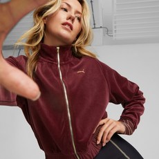 푸마 여성용_데코 글렘 벨벳 품 짚업_DECO GLAM VELVET ZIP-UP_버건디_52225442