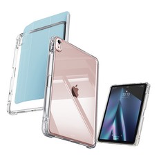 고부기 애플펜슬 수납 슬라이드 분리형 투명 태블릿PC 스마트 커버 케이스, 스카이블루, 1개