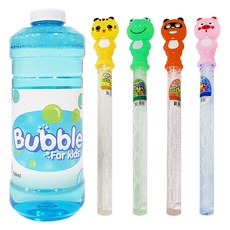 agaplus 動物朋友泡泡棒 4入 + 泡泡液補充瓶 500ml 套組, 隨機出貨, 1個