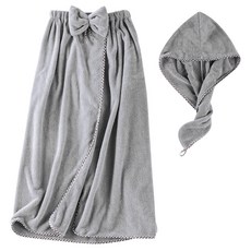 하늬통상 샤워가운 + 머리수건 세트, 연그레이, 1세트