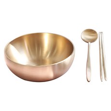 INHYUN Gongbang 傳統手工鍛造青銅麵碗 (小) + 湯匙筷子 + 韓紙盒 + 禮物包裝組合, 單一顏色, 1套