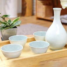 INHYUN Gongbang 灰青瓷陶瓷杯酒瓶5件式禮盒組, 陶瓷杯 4入 + 酒瓶 + 外盒 + 禮物包裝, 1套
