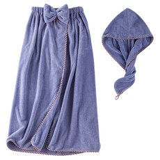 HANEE 浴袍 + 乾髮帽組合, 深藍色, 1套