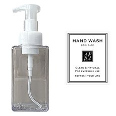 아루아 욕실 주방 사각 디스펜서 거품펌프 450ml + 핸드워시 스티커 세트, 투명, 1세트