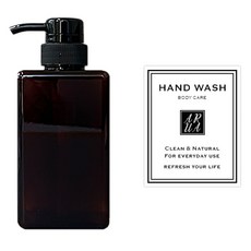 아루아 욕실 주방 사각 디스펜서 일반펌프 450ml + 핸드워시 스티커 세트, 브라운, 1세트