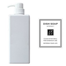 아루아 욕실 주방 사각 디스펜서 일반펌프 650ml + 세제 스티커 세트, 1세트, 화이트